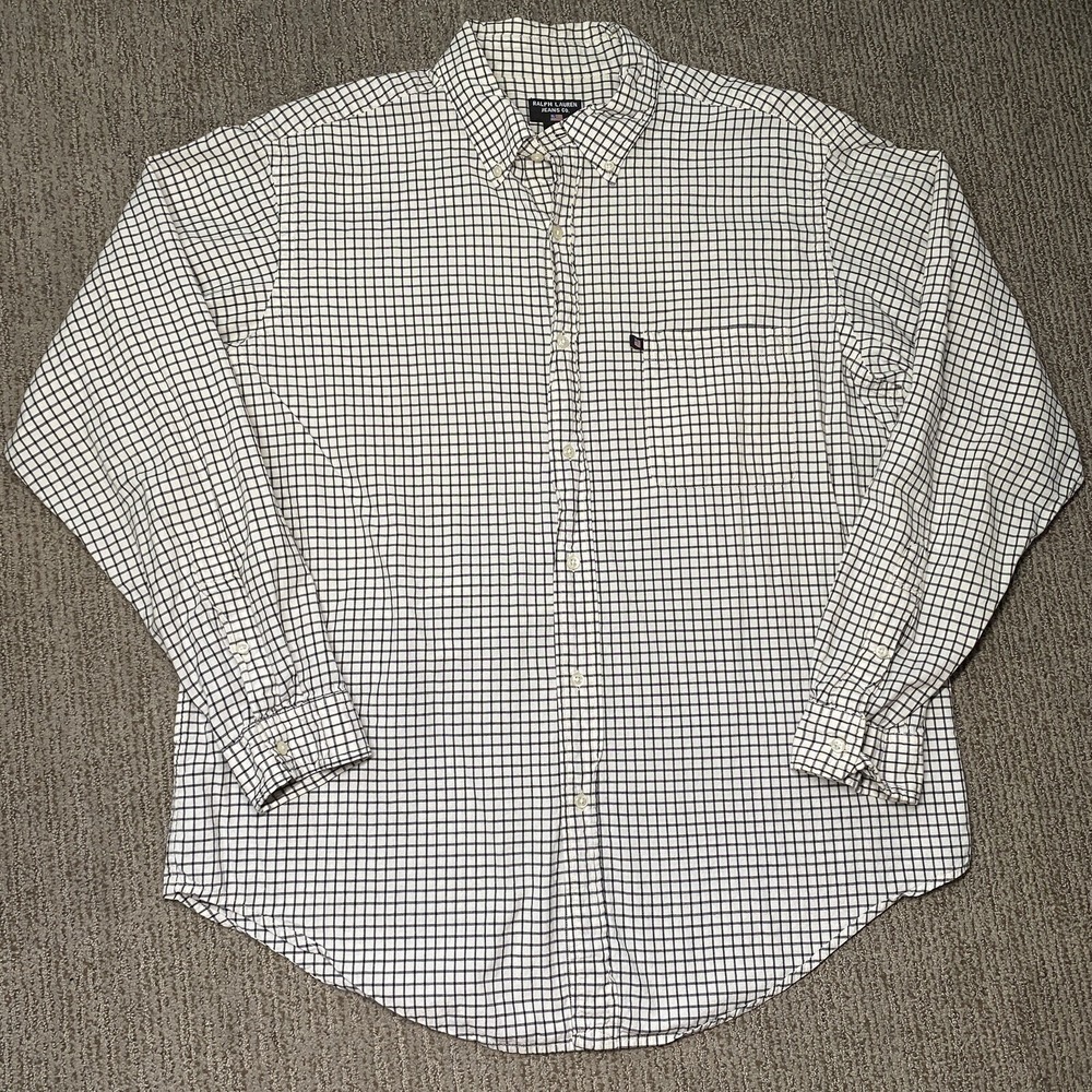 VTG Ralph Lauren Jeans Checkered Button Up Shirt Mens L Long Sleeve Black White